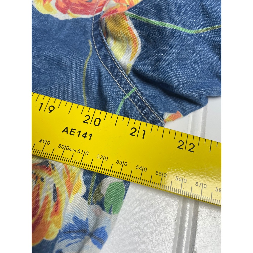 Vintage 90s Lizwear Big Flower Print Pearl Snap Denim Shirt Women's M - Picture 6 of 7